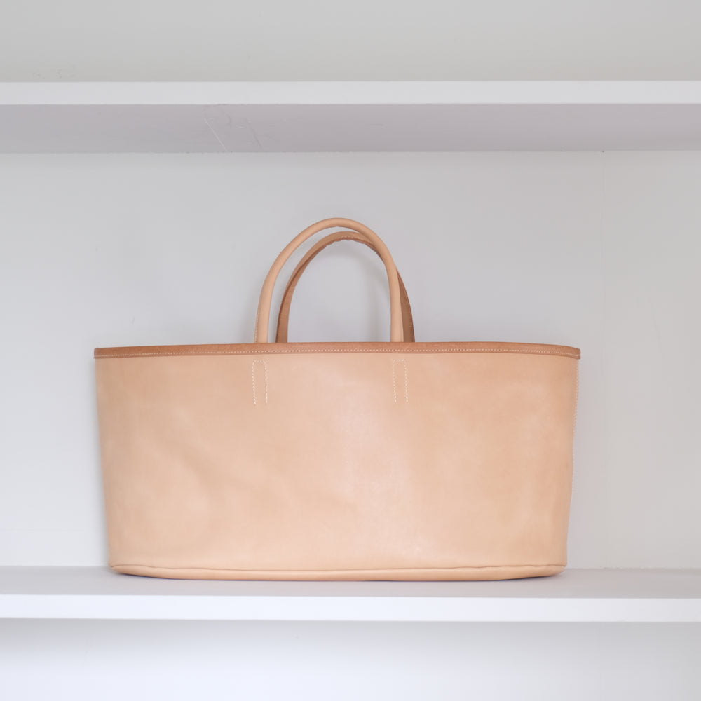 Leather oval basket bag