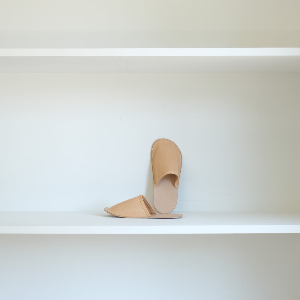 Leather Slippers Natural sale40%off