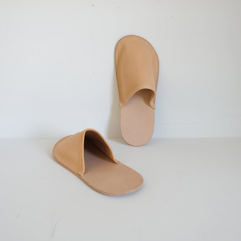 Leather Slippers Natural sale40%off