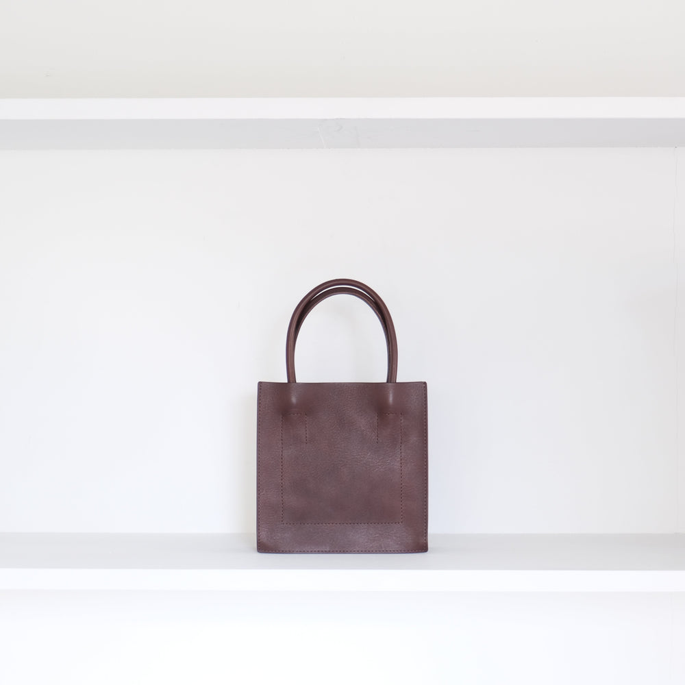Leather top handle tote mini Darkbrown