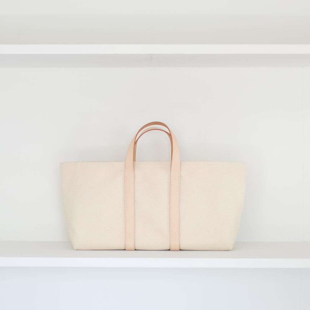 Leather handle yokonaga tote