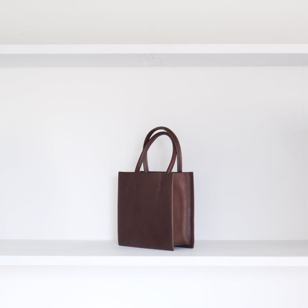 Leather top handle tote mini Darkbrown