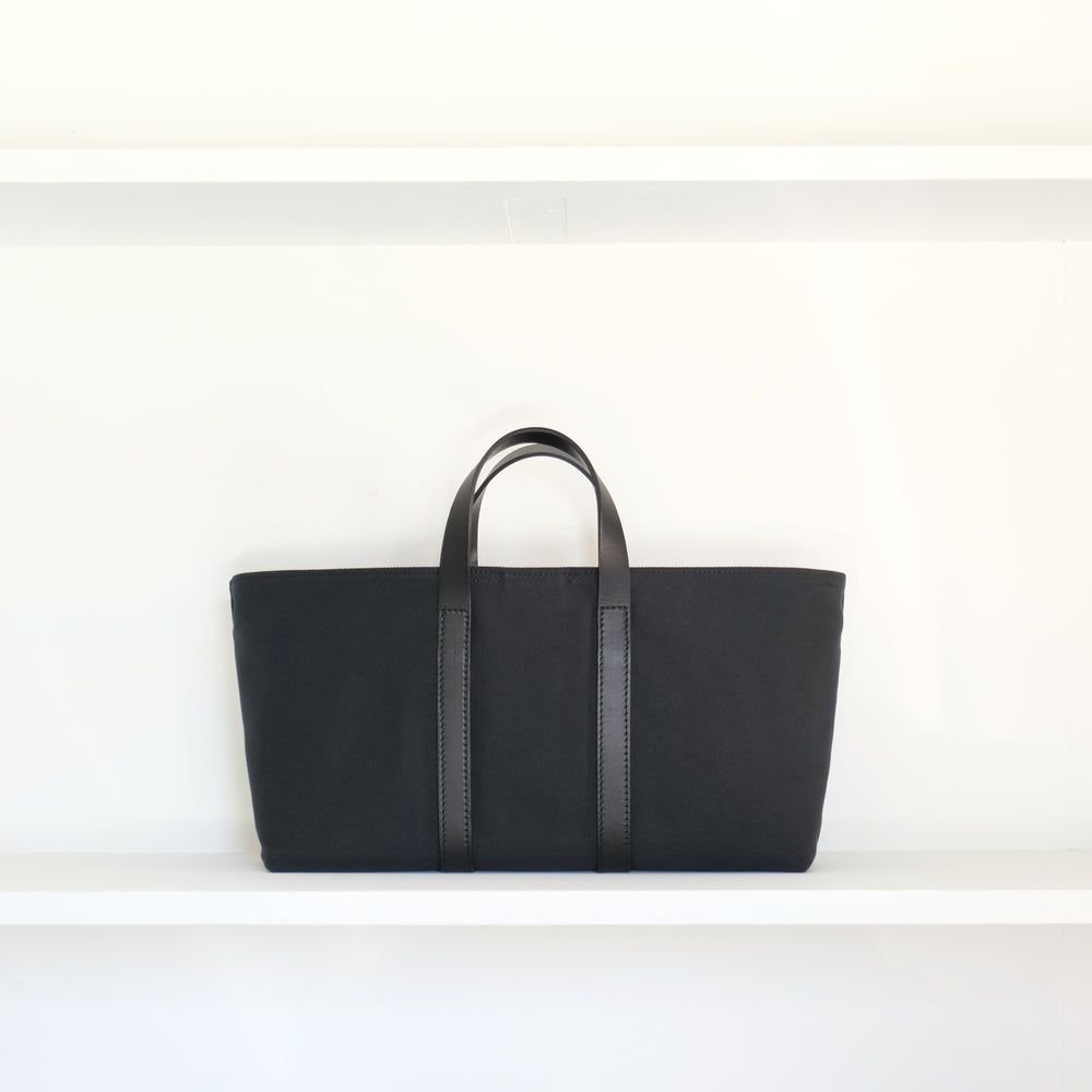 Leather handle yokonaga tote