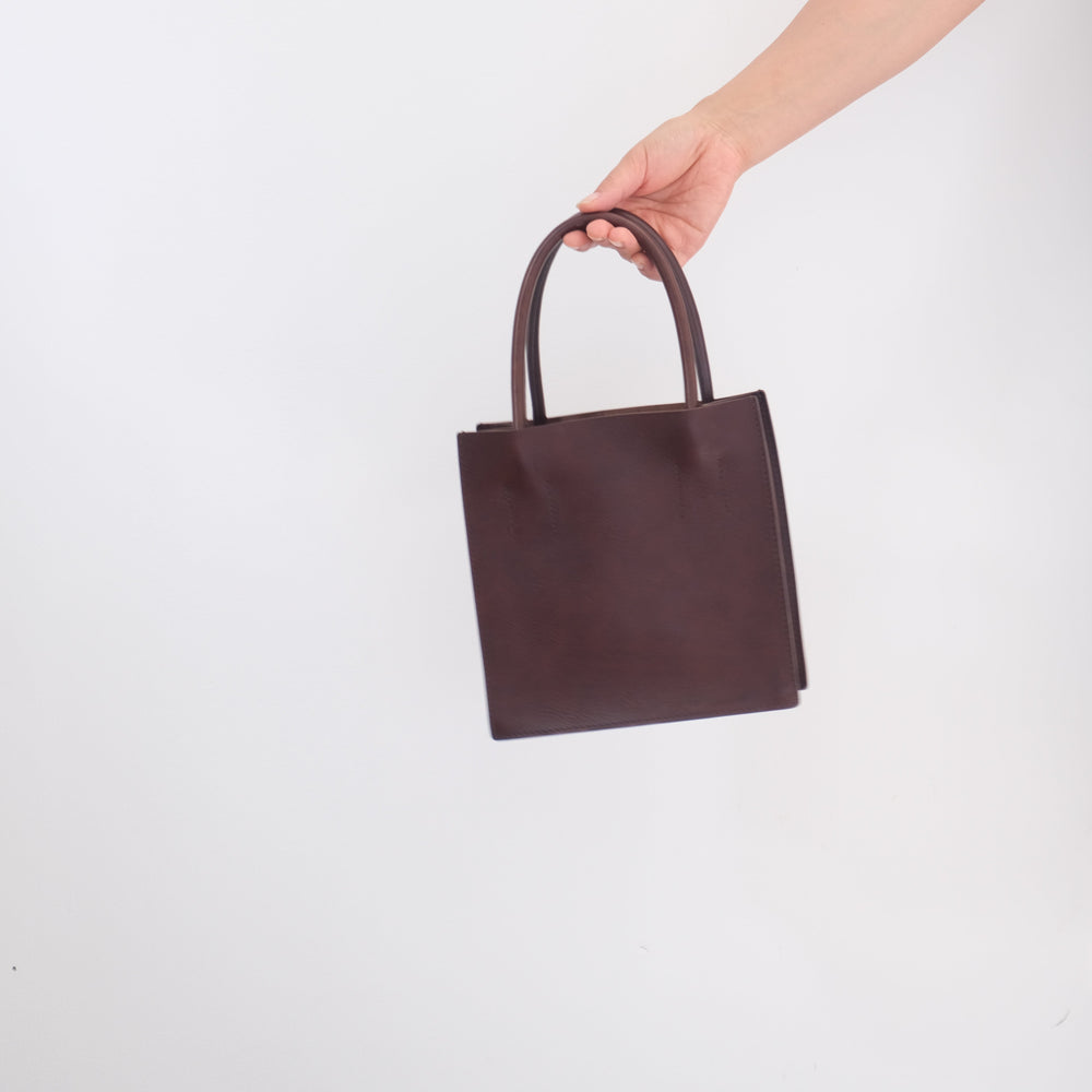 Leather top handle tote mini Darkbrown