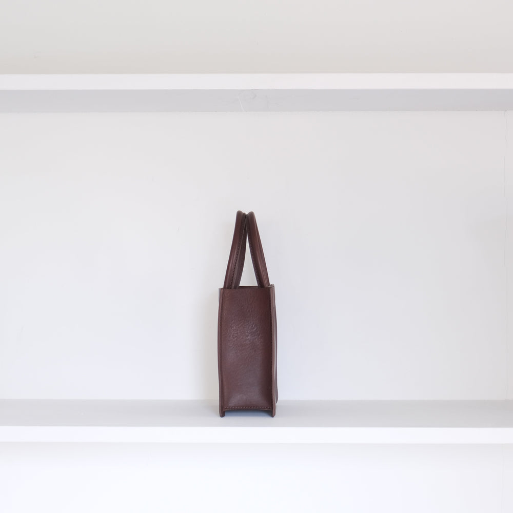 Leather top handle tote mini Darkbrown