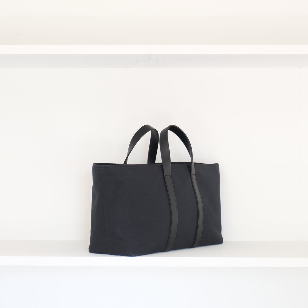 Leather handle yokonaga tote