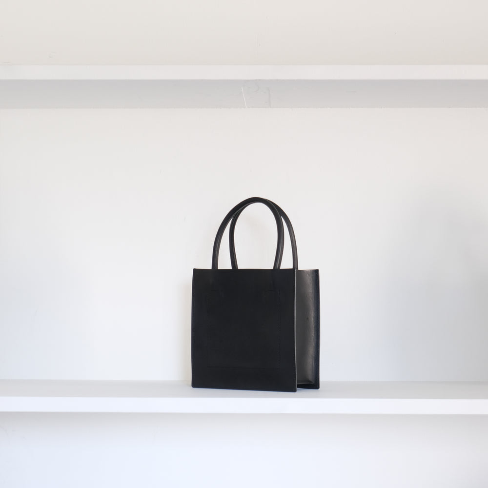 Leather top handle tote mini Black