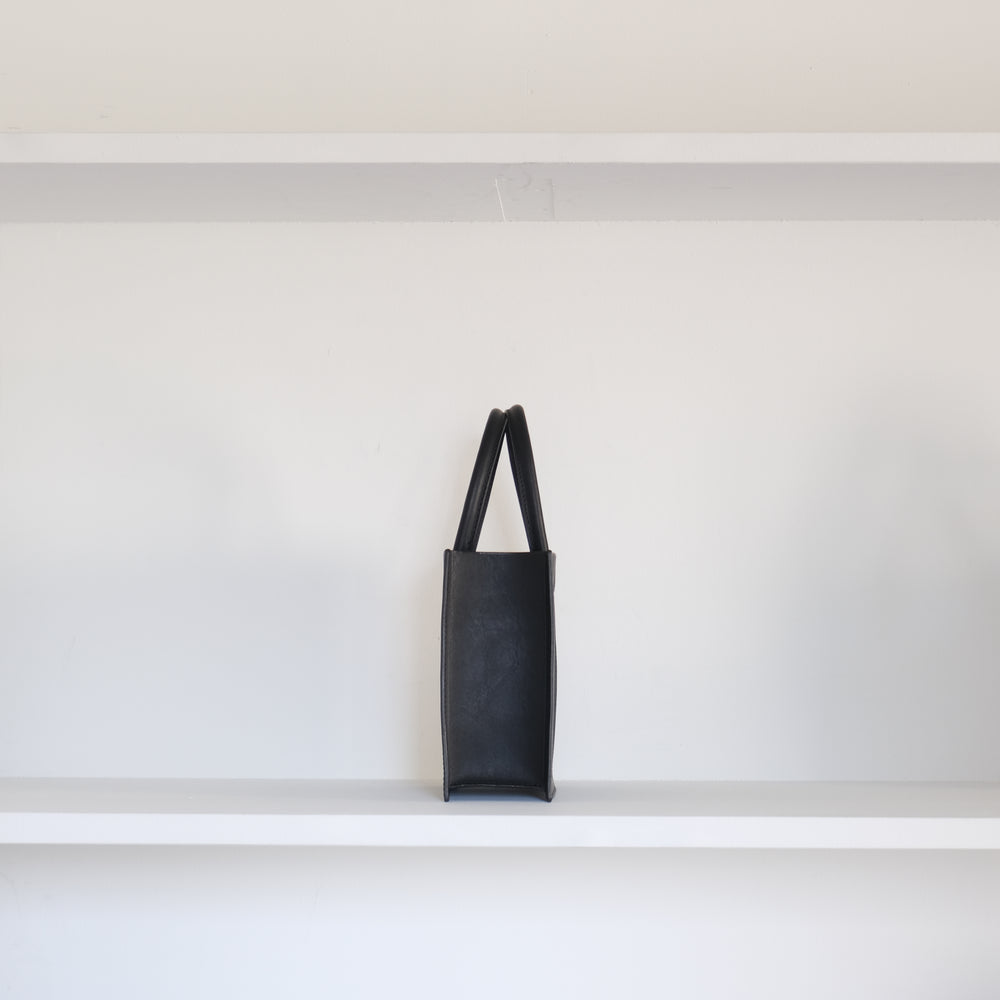 Leather top handle tote mini Black
