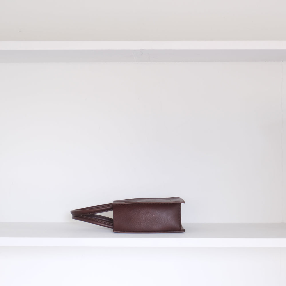 Leather top handle tote mini Darkbrown