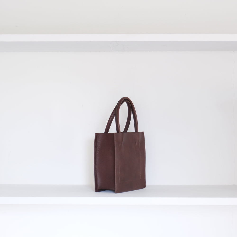 Leather top handle tote mini Darkbrown