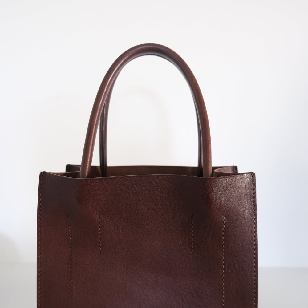 Leather top handle tote mini Darkbrown