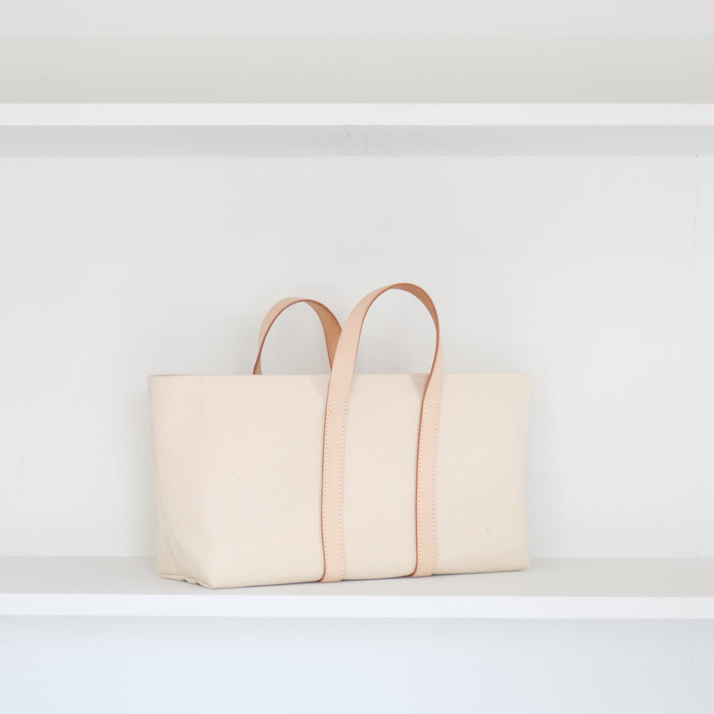 Leather handle yokonaga tote
