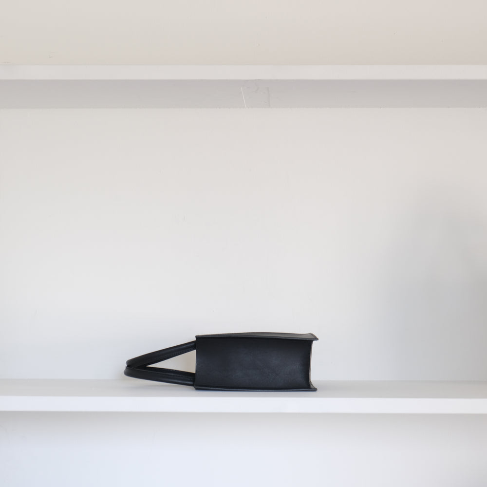 Leather top handle tote mini Black