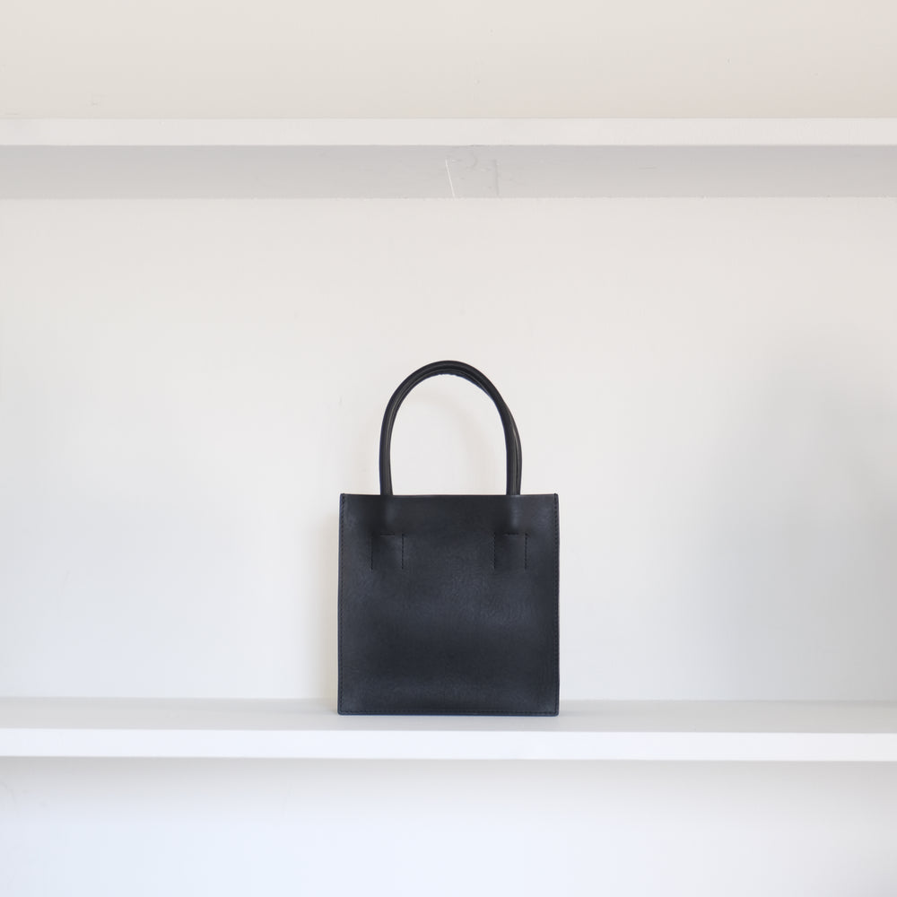 Leather top handle tote mini Black
