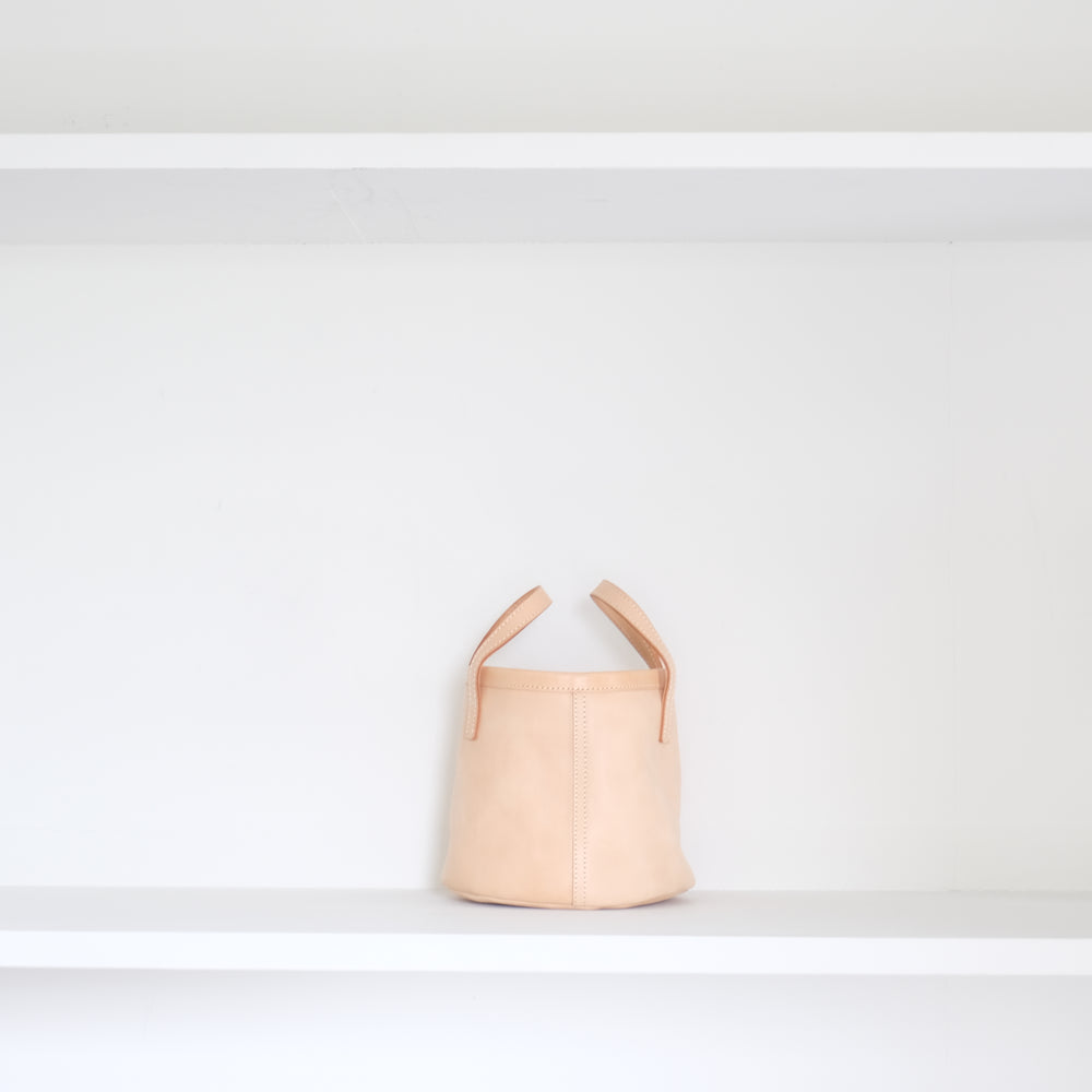 Leather round mini bag  : short handles