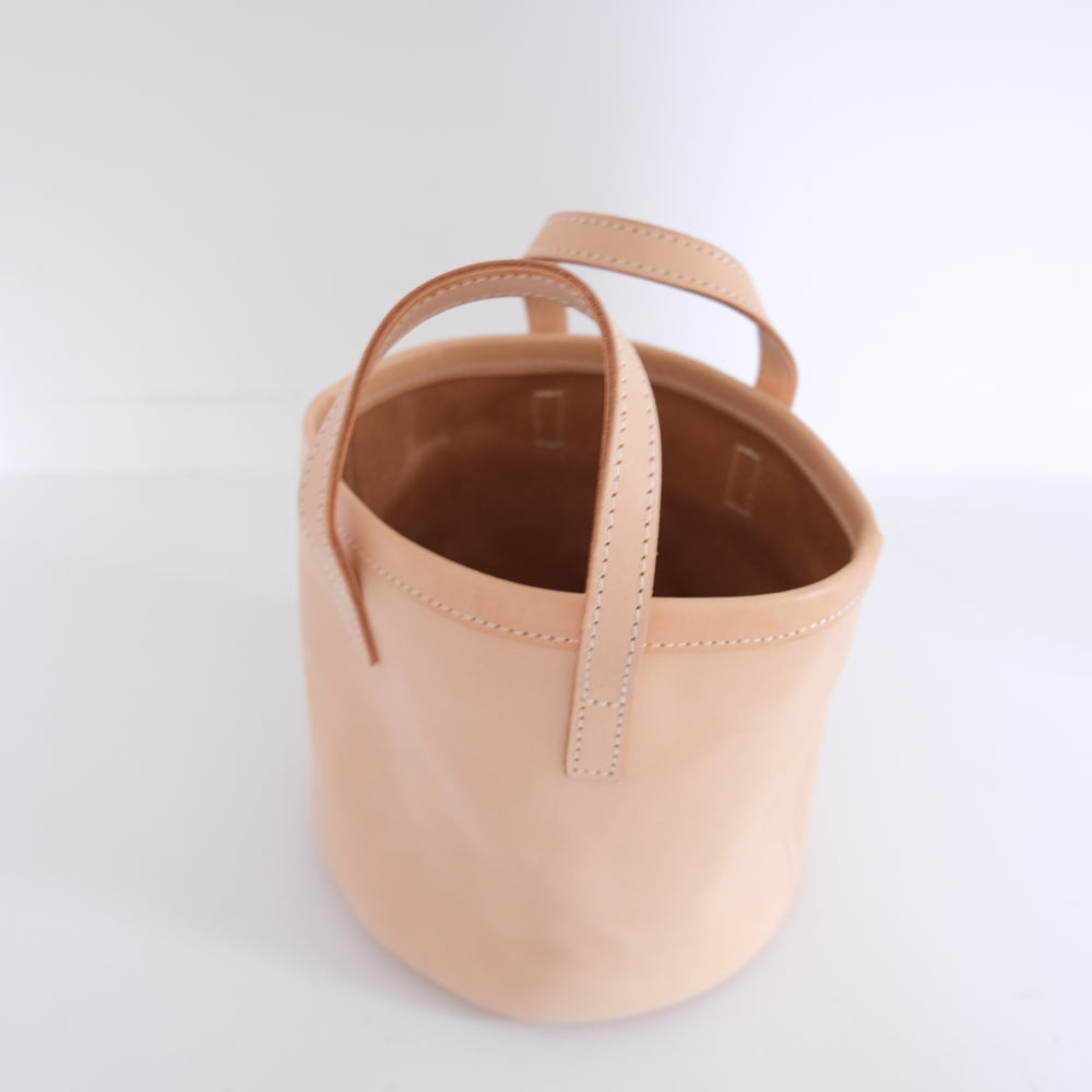 Leather round mini bag: short handles
