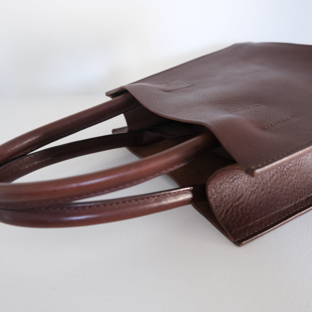 Leather top handle tote mini Dark brown