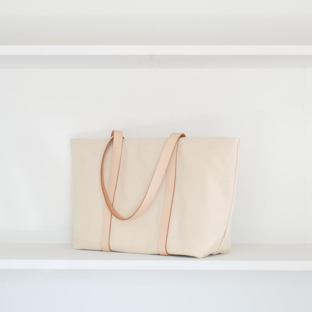 Leather handle tote L