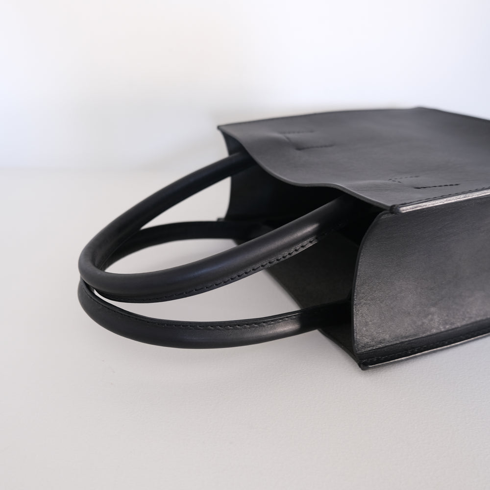 Leather top handle tote mini Black